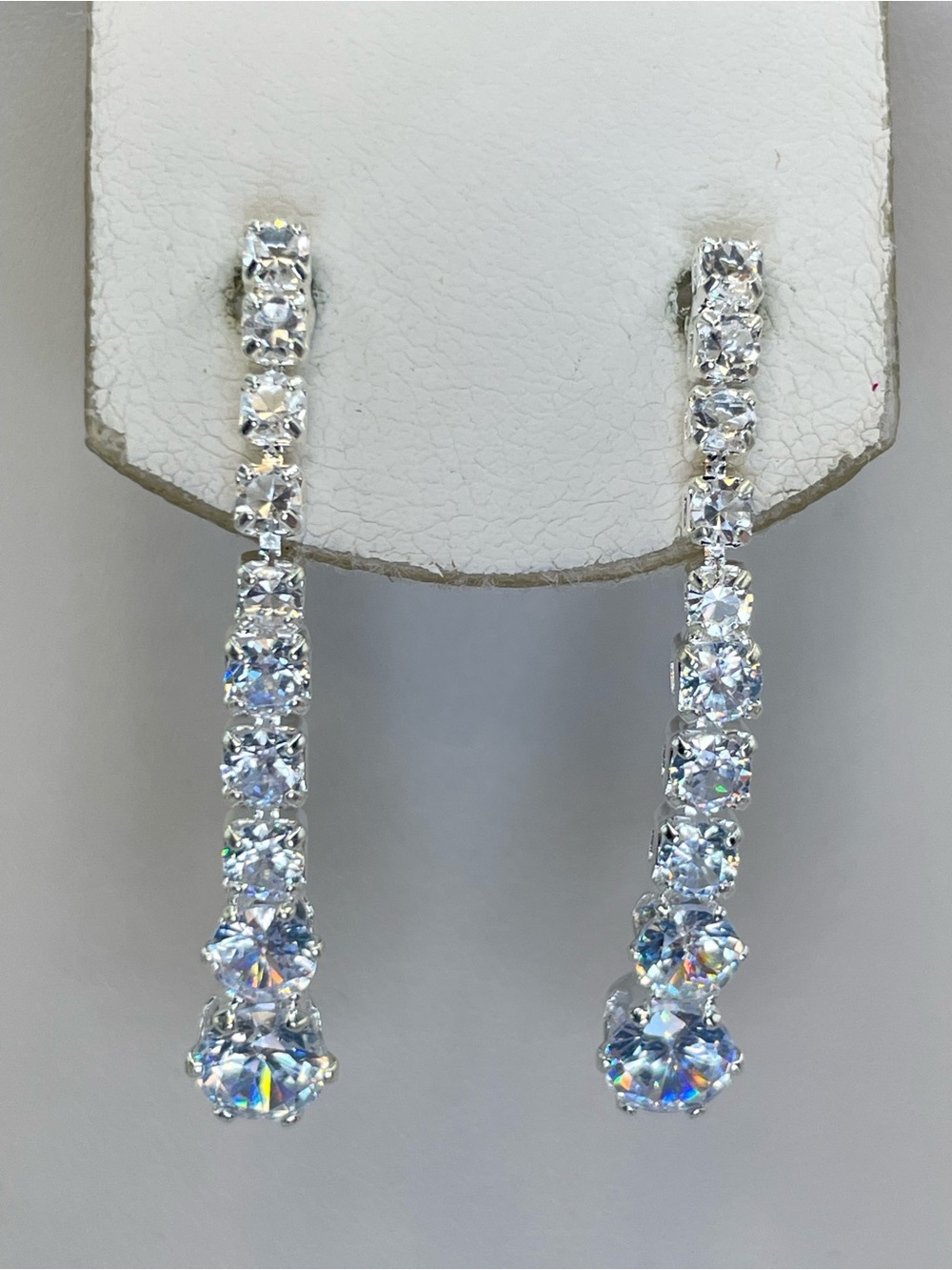 Swarovski Crystal Elements White Round Cut Crystals Cup Chain Dangle Earrings